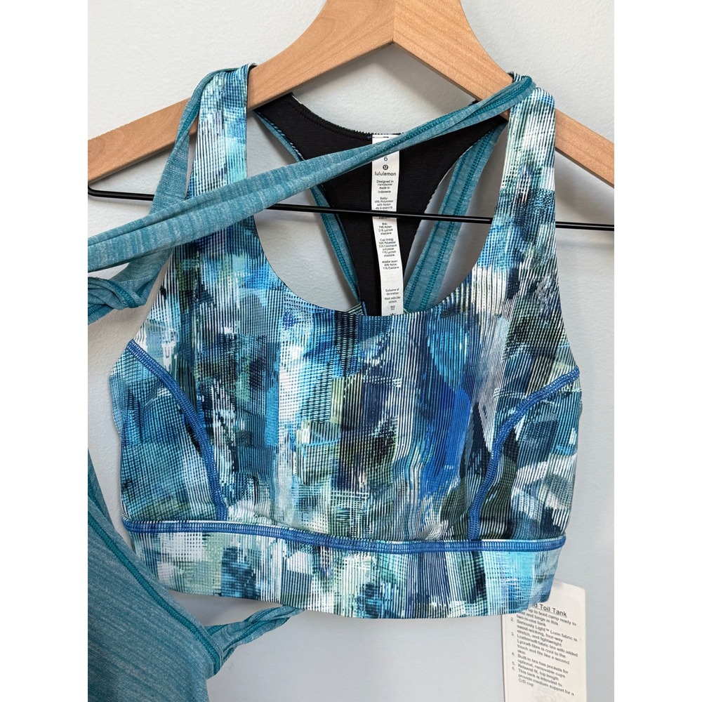 NWT Lululemon Twist & Toil Tank Sports Bra Heathered Teal Blue 1 Yoga Top Size 6 - Picture 4 of 11